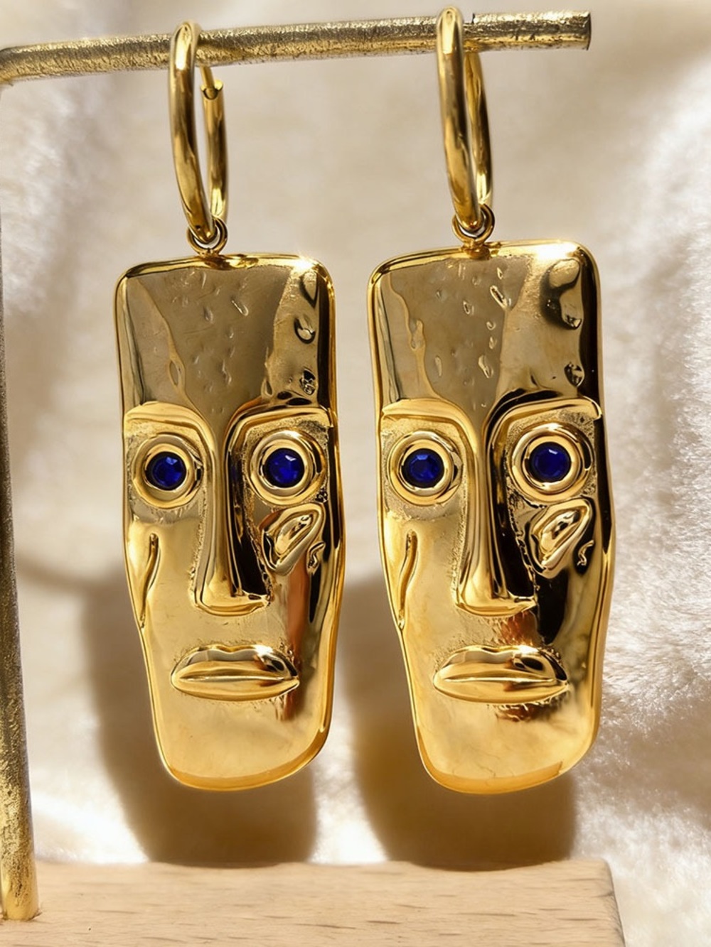 Unique Gold Face Drop Earrings Abstract Statement Earrings